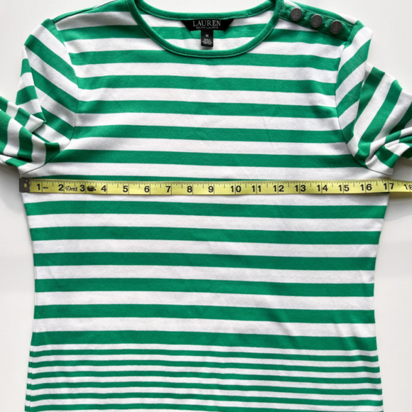 Lauren Ralph Lauren Black Label Striped Kelly Green Long Sleeve Top Women Medium - Picture 10 of 11